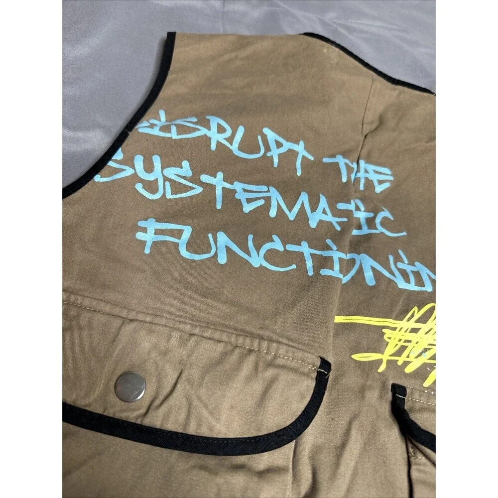 BATTLE VEST & SHORTS DYSORDER PAINTED 8 POCKETS‎ ZIP UP FRONT STRAPS BROWN!